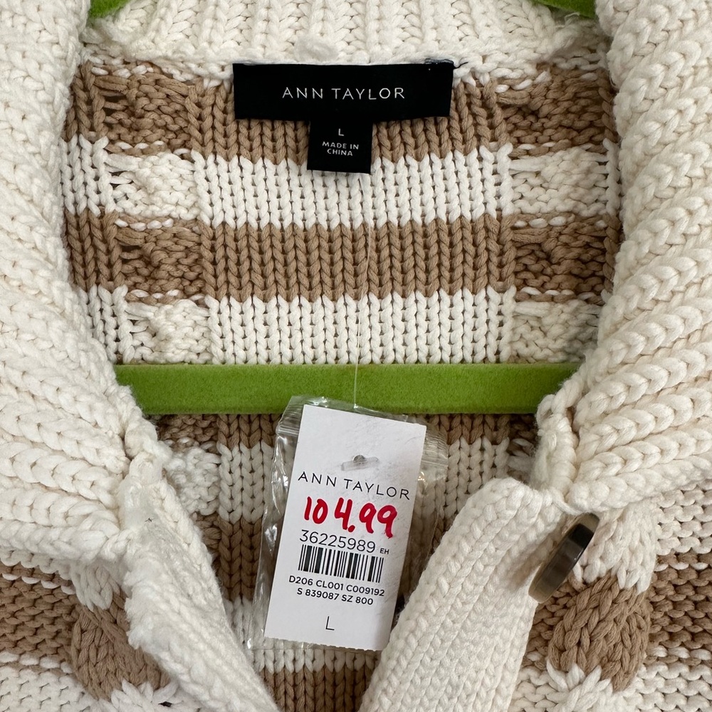 Ann Taylor Striped Cable Sweater - size L & NWT - Picture 6 of 9
